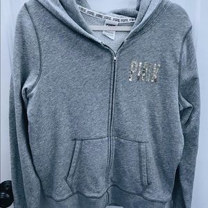grey pink zip up